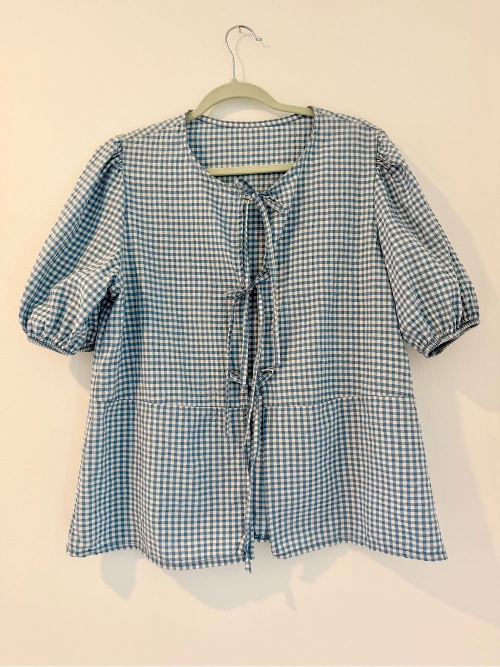 Women’s Blue Gingham Tie-Front Top